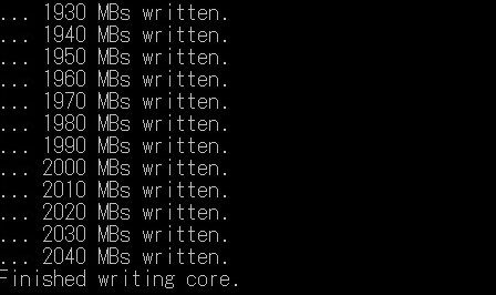 vmss2core Finished writing core.